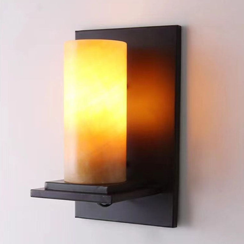 Deco Cylinder Iron Natural Marble 1-Light Wall Sconce Lamp