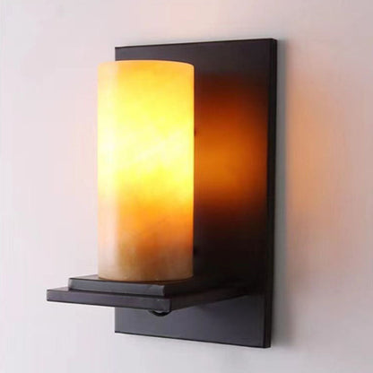 Deco Cylinder Iron Natural Marble 1-Light Wall Sconce Lamp
