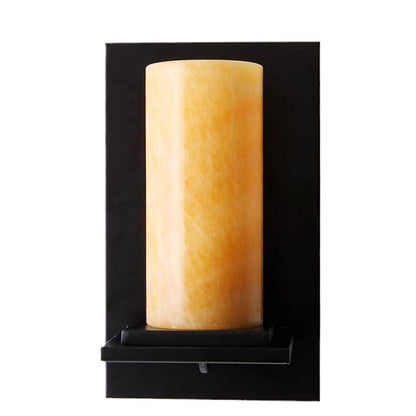 Deco Cylinder Iron Natural Marble 1-Light Wall Sconce Lamp