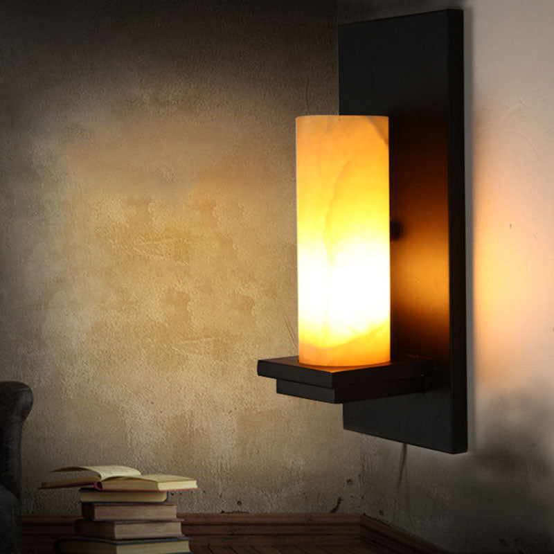 Deco Cylinder Iron Natural Marble 1-Light Wall Sconce Lamp