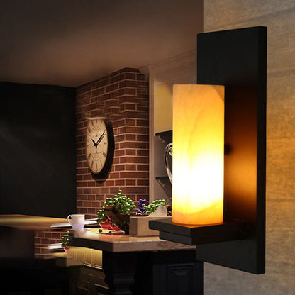Deco Cylinder Iron Natural Marble 1-Light Wall Sconce Lamp
