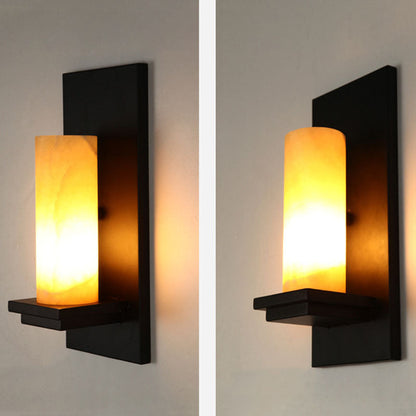 Deco Cylinder Iron Natural Marble 1-Light Wall Sconce Lamp