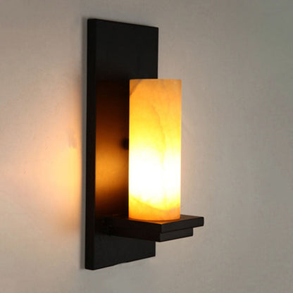 Deco Cylinder Iron Natural Marble 1-Light Wall Sconce Lamp