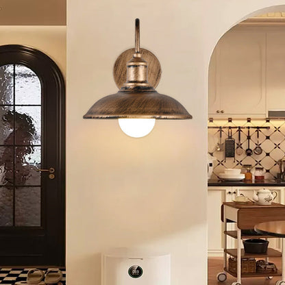 Industrial Pot Lid Iron 1-Light Wall Sconce Lamp