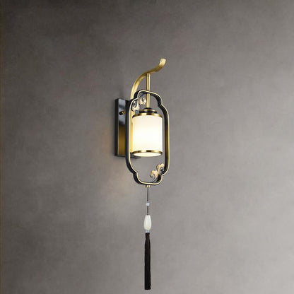 Chinese Cylindrical Copper Glass 1-Light Wall Sconce Lamp