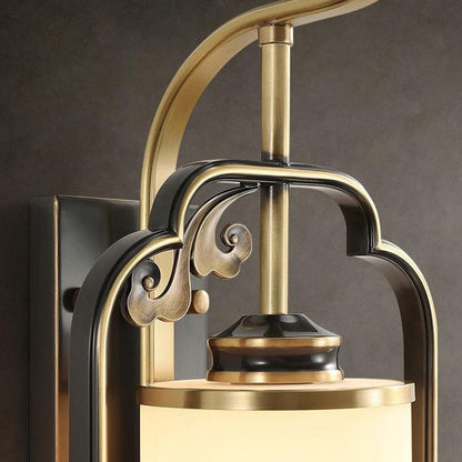 Chinese Cylindrical Copper Glass 1-Light Wall Sconce Lamp