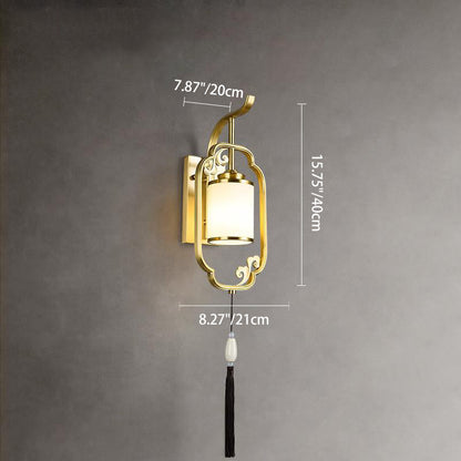 Chinese Cylindrical Copper Glass 1-Light Wall Sconce Lamp