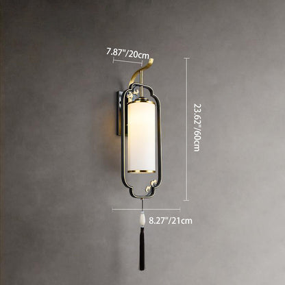 Chinese Cylindrical Copper Glass 1-Light Wall Sconce Lamp