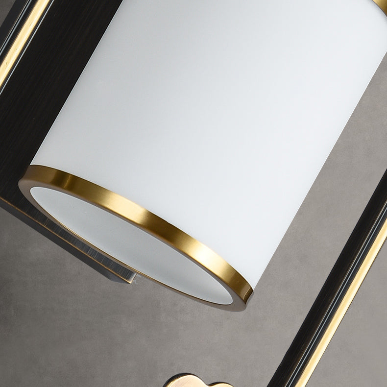 Chinese Cylindrical Copper Glass 1-Light Wall Sconce Lamp