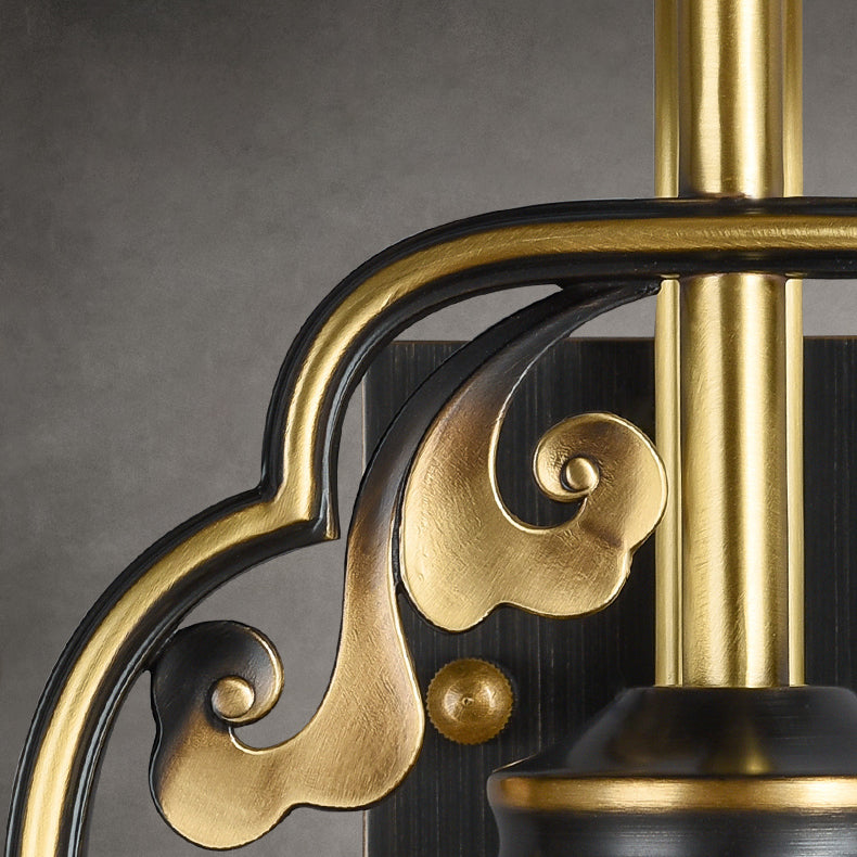 Chinese Cylindrical Copper Glass 1-Light Wall Sconce Lamp