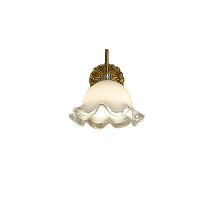 Traditional Flower Brass Glass 1-Light Wall Sconce Lamp