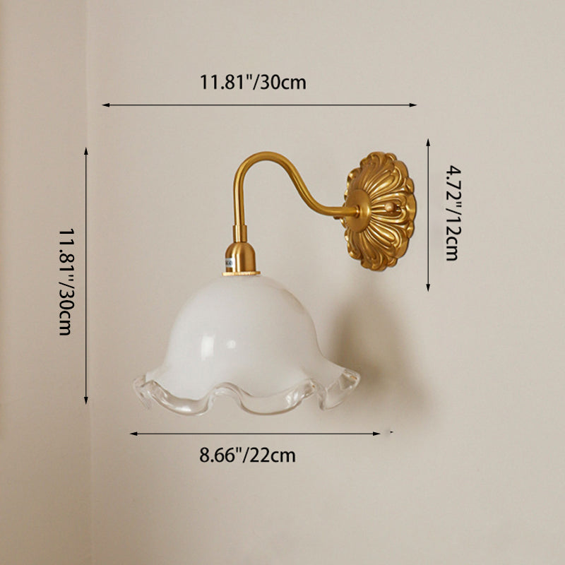 Traditional Flower Brass Glass 1-Light Wall Sconce Lamp