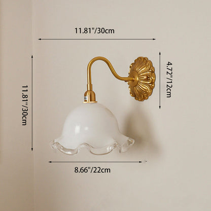 Traditional Flower Brass Glass 1-Light Wall Sconce Lamp