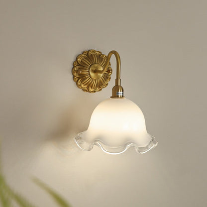 Traditional Flower Brass Glass 1-Light Wall Sconce Lamp
