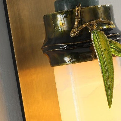 Chinese Cylindrical Brass Jade LED Wall Sconce Lamp