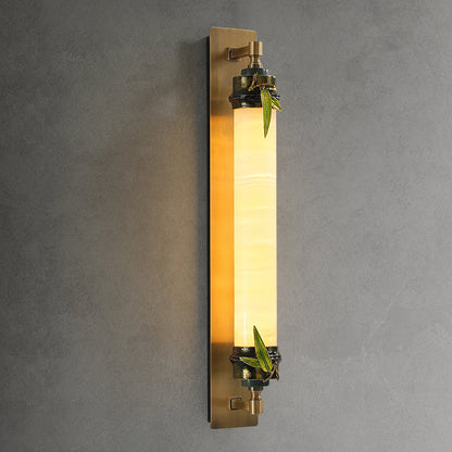 Chinese Cylindrical Brass Jade LED Wall Sconce Lamp