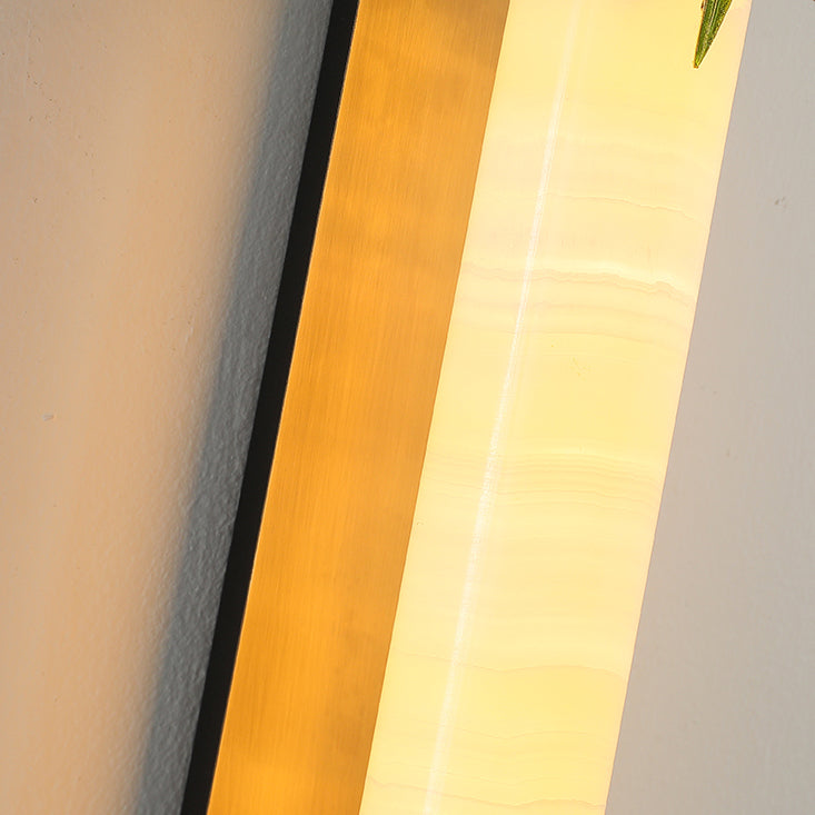 Chinese Cylindrical Brass Jade LED Wall Sconce Lamp