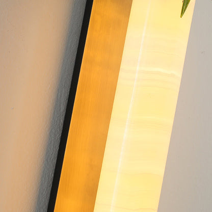 Chinese Cylindrical Brass Jade LED Wall Sconce Lamp