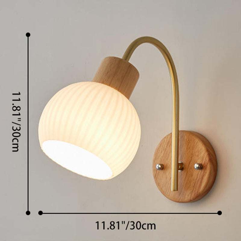 Geometric Rubberwood Glass 1-Light Wall Sconce Lamp