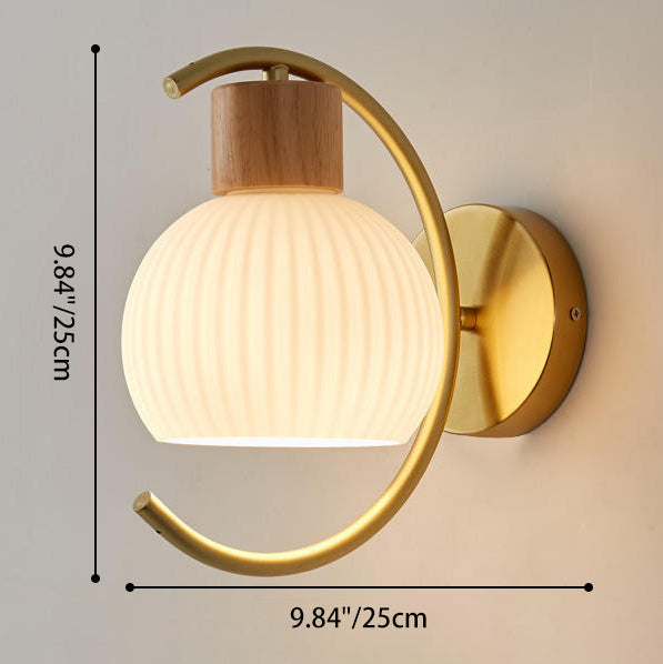 Geometric Rubberwood Glass 1-Light Wall Sconce Lamp
