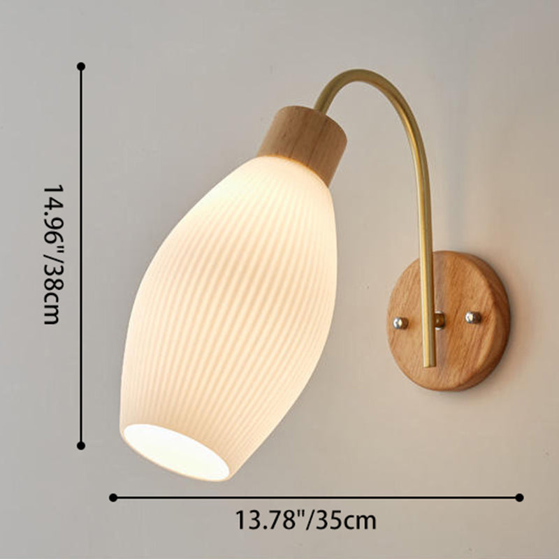 Geometric Rubberwood Glass 1-Light Wall Sconce Lamp