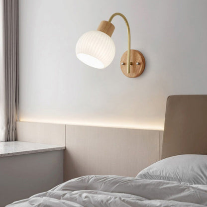 Geometric Rubberwood Glass 1-Light Wall Sconce Lamp