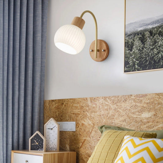 Geometric Rubberwood Glass 1-Light Wall Sconce Lamp