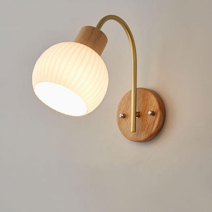 Geometric Rubberwood Glass 1-Light Wall Sconce Lamp