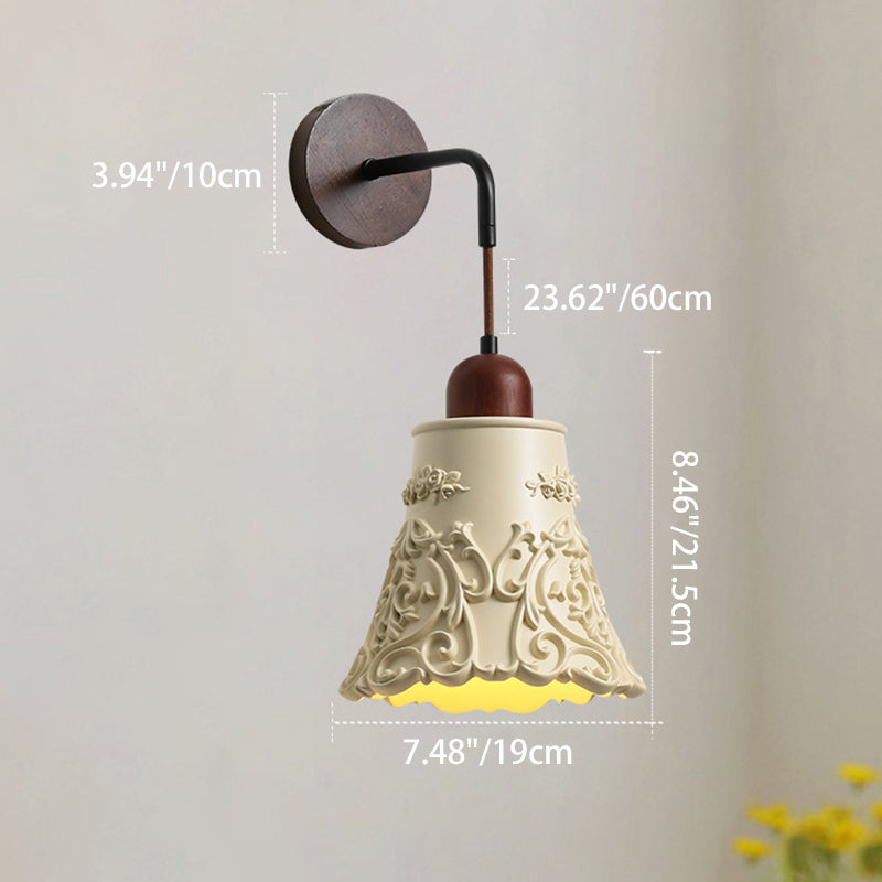 Carved Shape Resin Solid Wood 1-Light Wall Sconce Lamp