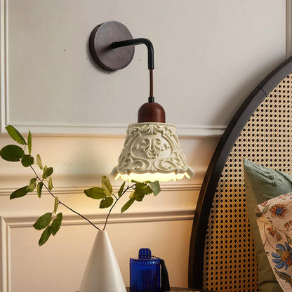 Carved Shape Resin Solid Wood 1-Light Wall Sconce Lamp