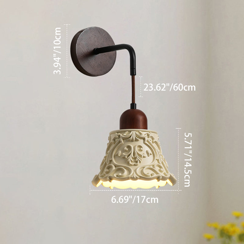 Carved Shape Resin Solid Wood 1-Light Wall Sconce Lamp