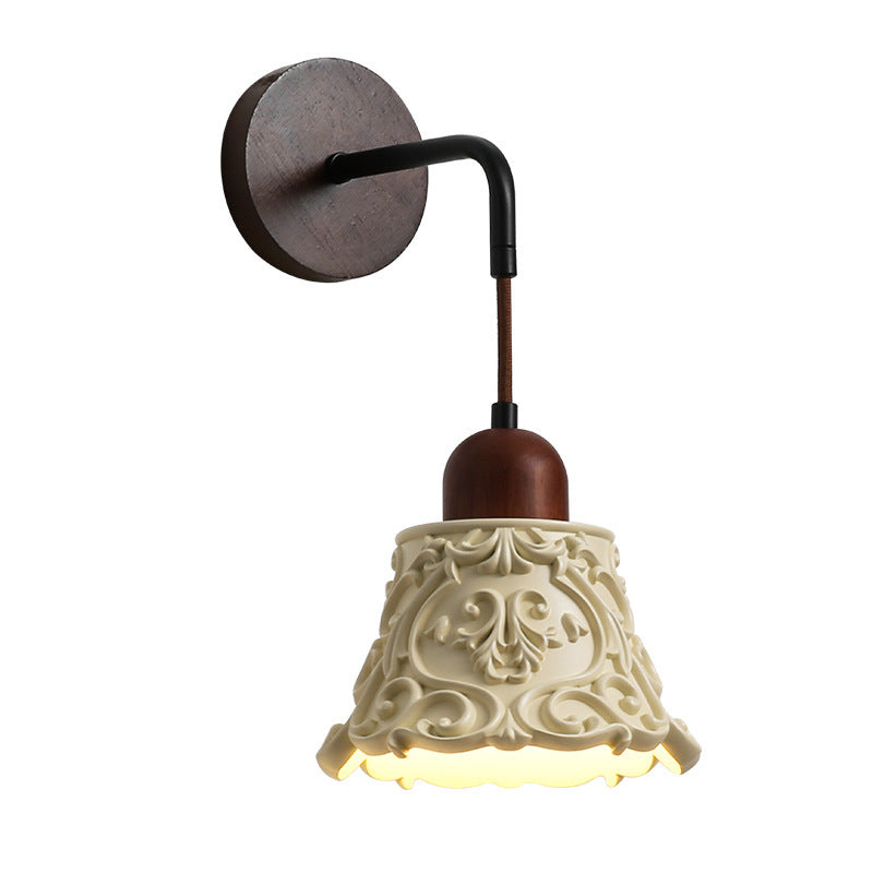 Carved Shape Resin Solid Wood 1-Light Wall Sconce Lamp
