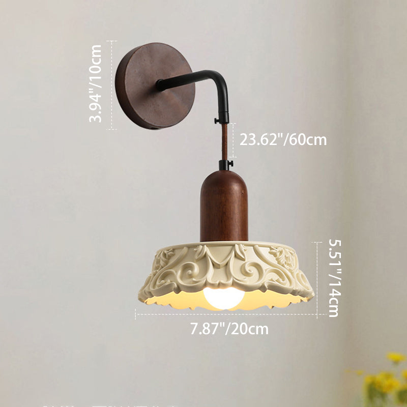 Carved Shape Resin Solid Wood 1-Light Wall Sconce Lamp