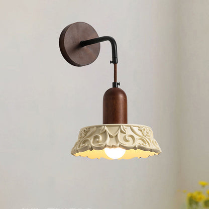 Carved Shape Resin Solid Wood 1-Light Wall Sconce Lamp