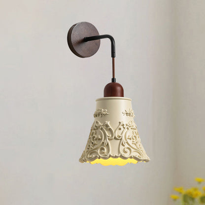 Carved Shape Resin Solid Wood 1-Light Wall Sconce Lamp