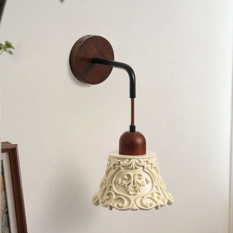 Carved Shape Resin Solid Wood 1-Light Wall Sconce Lamp