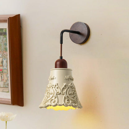 Carved Shape Resin Solid Wood 1-Light Wall Sconce Lamp