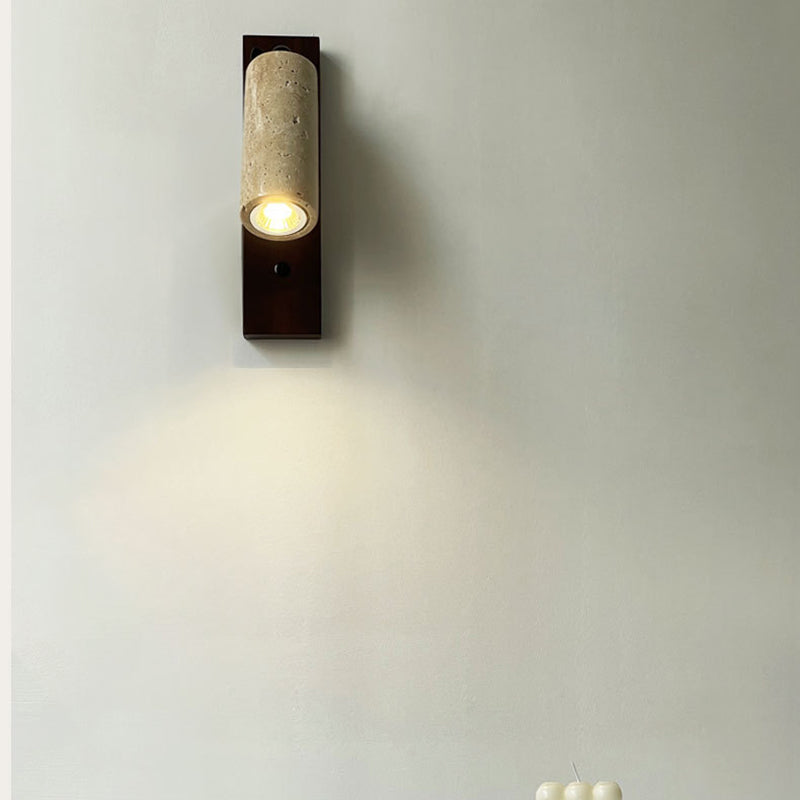 Cylindrical Yellow Travertine Iron 1-Light Wall Sconce Lamp