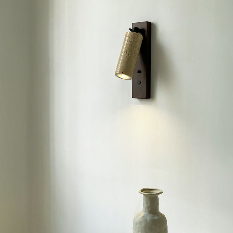 Cylindrical Yellow Travertine Iron 1-Light Wall Sconce Lamp