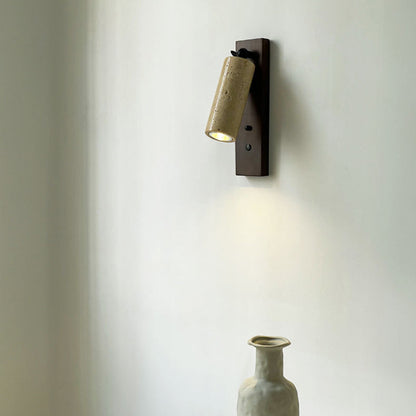 Cylindrical Yellow Travertine Iron 1-Light Wall Sconce Lamp