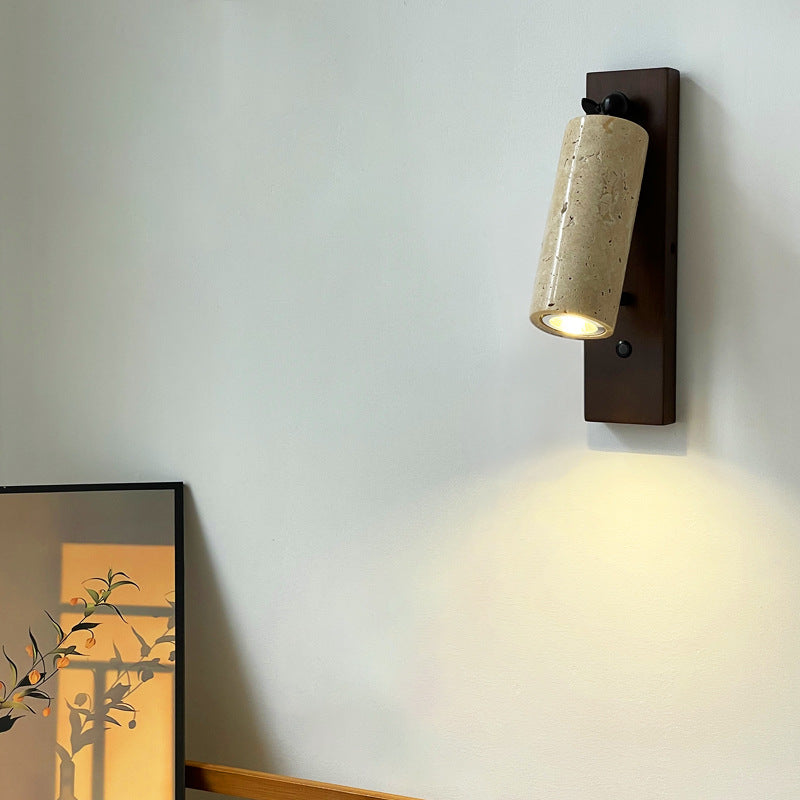 Cylindrical Yellow Travertine Iron 1-Light Wall Sconce Lamp