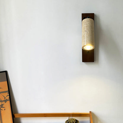 Cylindrical Yellow Travertine Iron 1-Light Wall Sconce Lamp