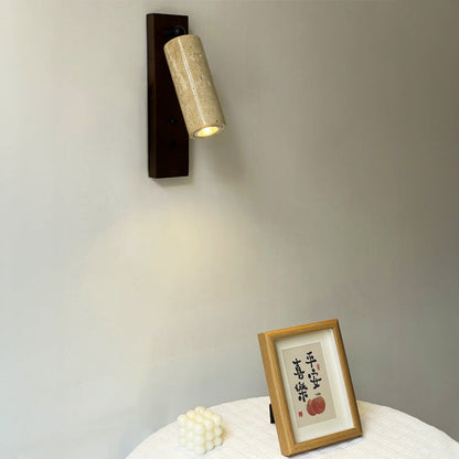 Cylindrical Yellow Travertine Iron 1-Light Wall Sconce Lamp