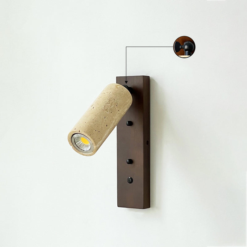 Cylindrical Yellow Travertine Iron 1-Light Wall Sconce Lamp