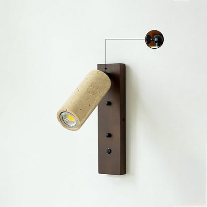 Cylindrical Yellow Travertine Iron 1-Light Wall Sconce Lamp