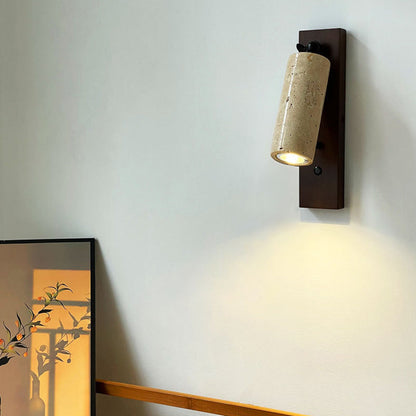 Cylindrical Yellow Travertine Iron 1-Light Wall Sconce Lamp