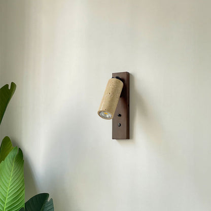 Cylindrical Yellow Travertine Iron 1-Light Wall Sconce Lamp