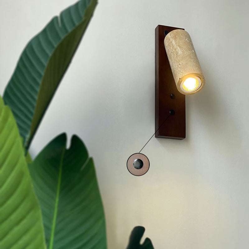 Cylindrical Yellow Travertine Iron 1-Light Wall Sconce Lamp