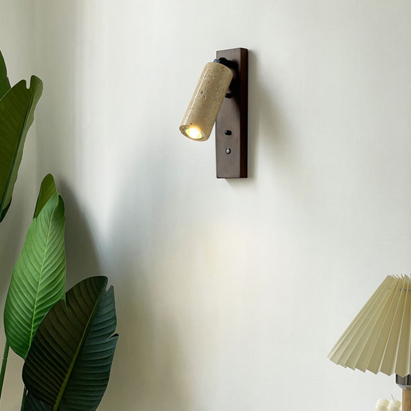 Cylindrical Yellow Travertine Iron 1-Light Wall Sconce Lamp