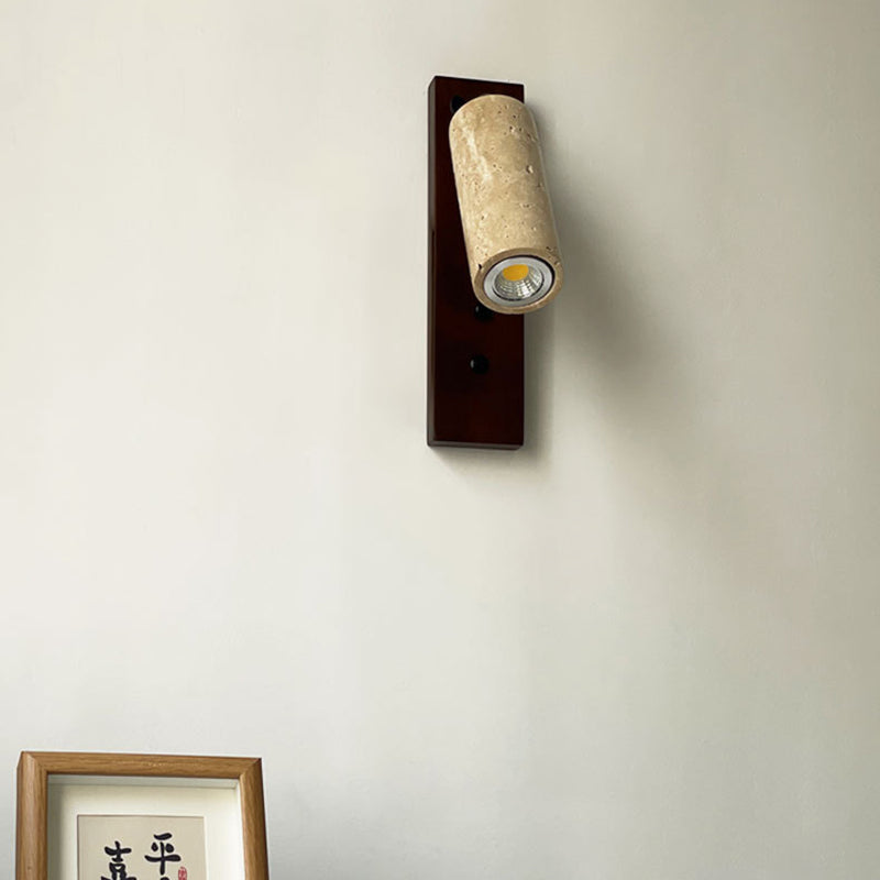 Cylindrical Yellow Travertine Iron 1-Light Wall Sconce Lamp